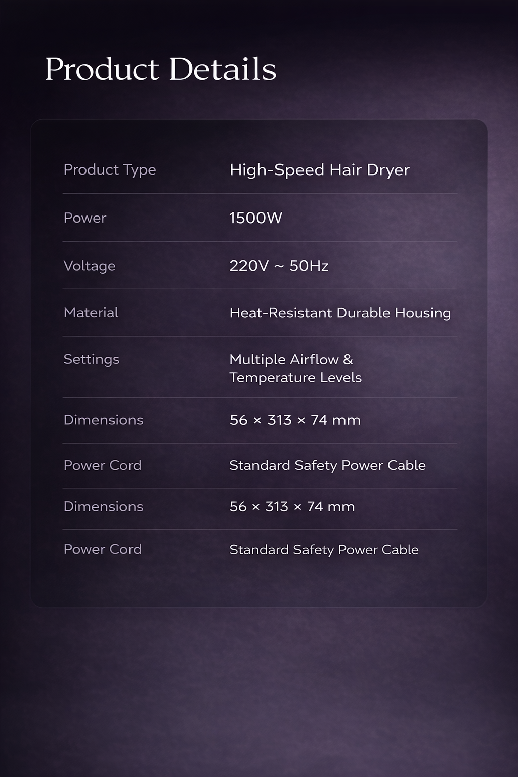 Professional High-Speed Ionic Hair Dryer with Brushless Motor