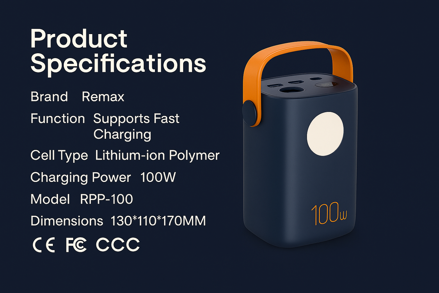 60000mAh 100W Outdoor Power Bank with Light