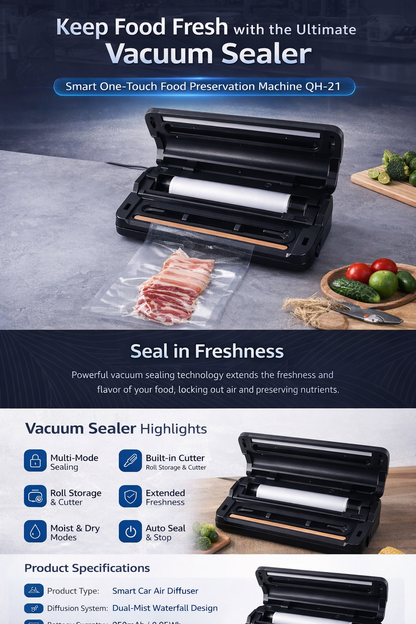 Automatic Vacuum Sealer Machine with Built-in Bag Roll | Dry & Moist Food Sealing