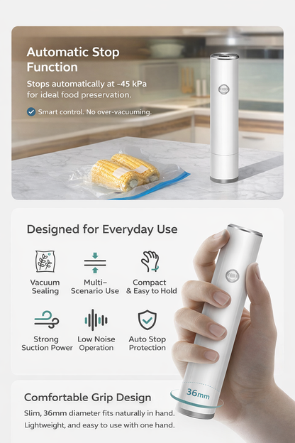 Handheld Vacuum Sealer for Food Storage – Automatic Vacuum Pump, Dry & Moist Foods, Reusable Bags Compatible