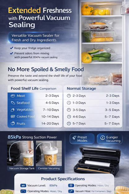 Automatic Vacuum Sealer Machine with Built-in Bag Roll | Dry & Moist Food Sealing