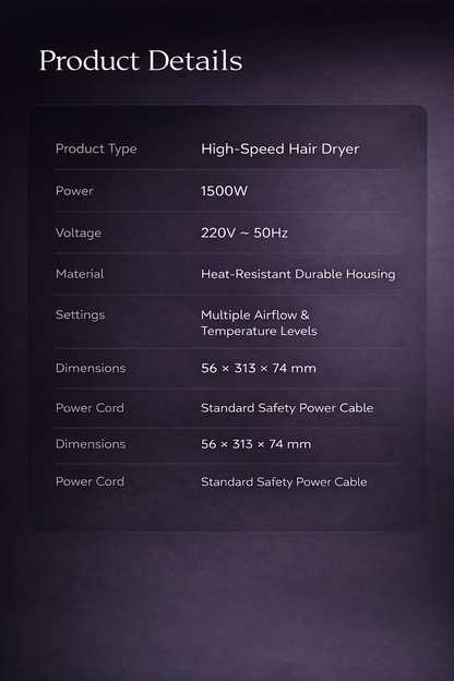 Professional High-Speed Ionic Hair Dryer with Brushless Motor