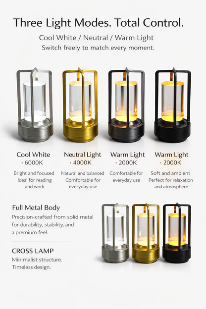 All-Aluminum Touch Control LED Ambient Table Lamp Rechargeable • USB Powered • Bedside & Dining Table Light