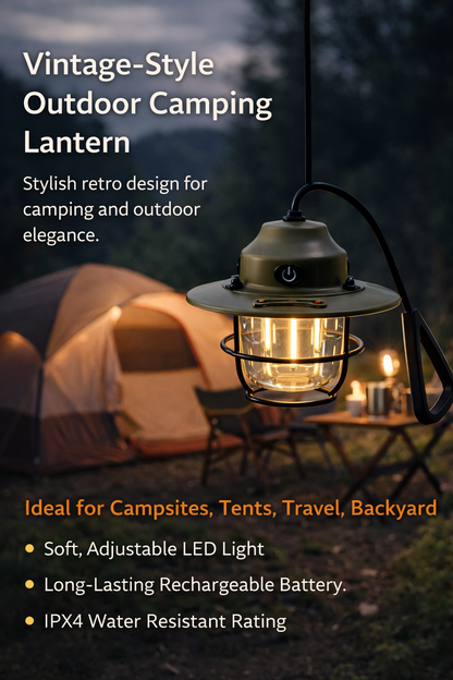 Vintage Pinecone Camping Lantern Rechargeable Hanging Light for Tents & Canopies