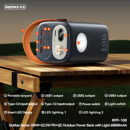 60000mAh 100W Outdoor Power Bank with Light