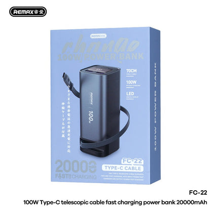 20000mAh 100W Smart Power Bank with Retractable Type-C Cable