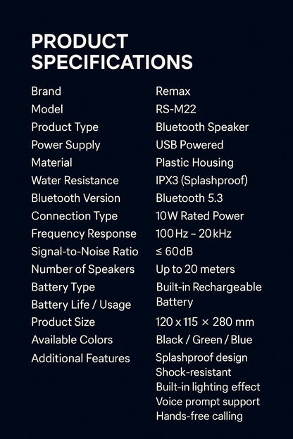 RGB Light Wireless Portable Bluetooth Speaker – High Sound Quality for Outdoor, Karaoke & Desktop Use