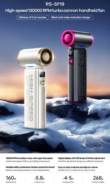 High-Speed Portable Turbo Fan 130,000 RPM | 4000mAh Long Battery | Ultra-Quiet